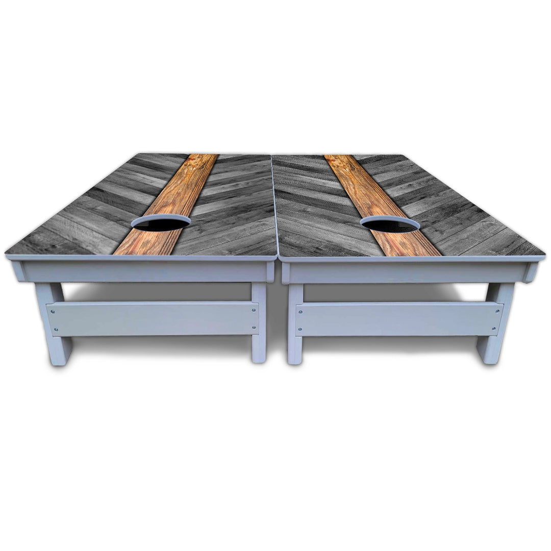 Grey Herringbone Cornhole Boards - All Weather Series