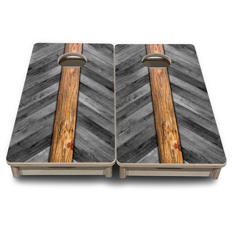 Mini Cornhole 12"x24" Boards - 4" holes - Grey Herringbone - 3/4″ Baltic Birch