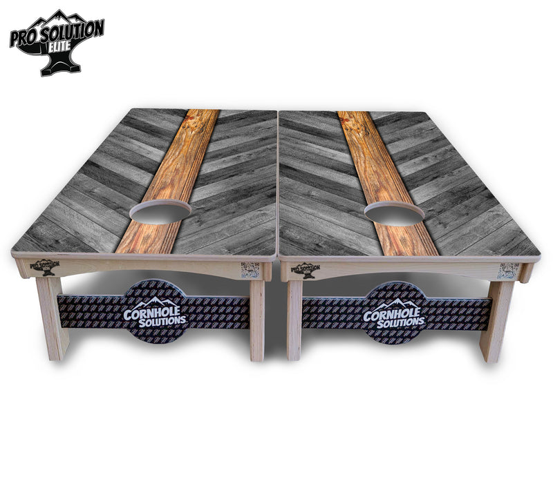 Pro Solution Elite - Grey Herringbone - Professional Tournament Cornhole Boards 3/4" Baltic Birch - Zero Bounce Zero Movement Vertical Interlocking Braces for Extra Weight & Stability +Double Thick Legs +Airmail Blocker