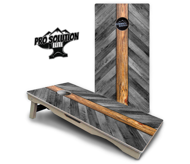 Pro Solution Elite - Grey Herringbone - Professional Tournament Cornhole Boards 3/4" Baltic Birch - Zero Bounce Zero Movement Vertical Interlocking Braces for Extra Weight & Stability +Double Thick Legs +Airmail Blocker