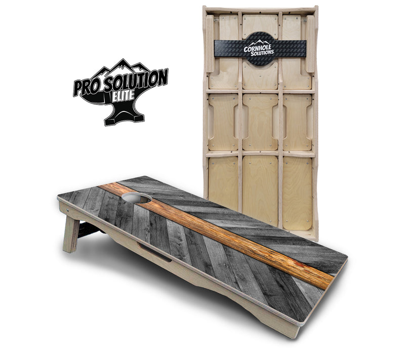 Pro Solution Elite - Grey Herringbone - Professional Tournament Cornhole Boards 3/4" Baltic Birch - Zero Bounce Zero Movement Vertical Interlocking Braces for Extra Weight & Stability +Double Thick Legs +Airmail Blocker