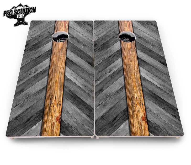 Pro Solution Elite - Grey Herringbone - Professional Tournament Cornhole Boards 3/4" Baltic Birch - Zero Bounce Zero Movement Vertical Interlocking Braces for Extra Weight & Stability +Double Thick Legs +Airmail Blocker