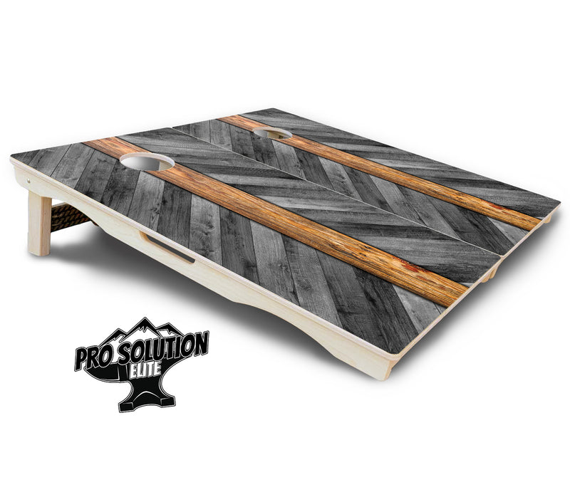 Pro Solution Elite - Grey Herringbone - Professional Tournament Cornhole Boards 3/4" Baltic Birch - Zero Bounce Zero Movement Vertical Interlocking Braces for Extra Weight & Stability +Double Thick Legs +Airmail Blocker