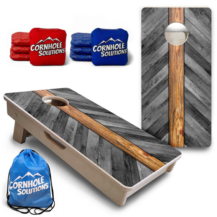 Grey Herringbone - Mini or Vacation Size Cornhole Boards