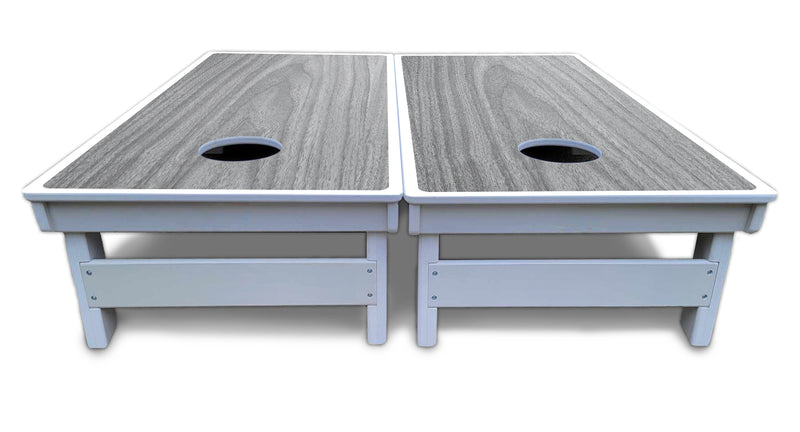 Waterproof - Light Grey Wood - All Weather Boards "Outdoor Solution" 18mm(3/4")Direct UV Printed - Regulation 2' by 4' Cornhole Boards (Set of 2 Boards) Double Thick Legs, with Leg Brace & Dual Support Braces!