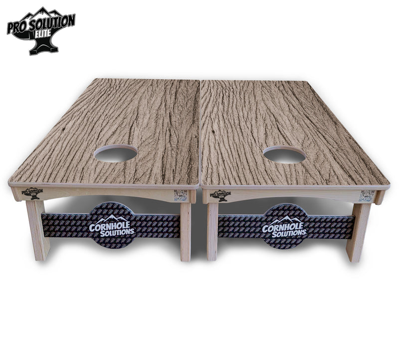 Pro Solution Elite - Tan Grey Wood - Professional Tournament Cornhole Boards 3/4" Baltic Birch - Zero Bounce Zero Movement Vertical Interlocking Braces for Extra Weight & Stability +Double Thick Legs +Airmail Blocker