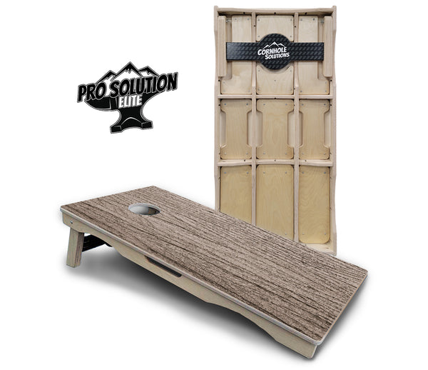 Pro Solution Elite - Tan Grey Wood - Professional Tournament Cornhole Boards 3/4" Baltic Birch - Zero Bounce Zero Movement Vertical Interlocking Braces for Extra Weight & Stability +Double Thick Legs +Airmail Blocker