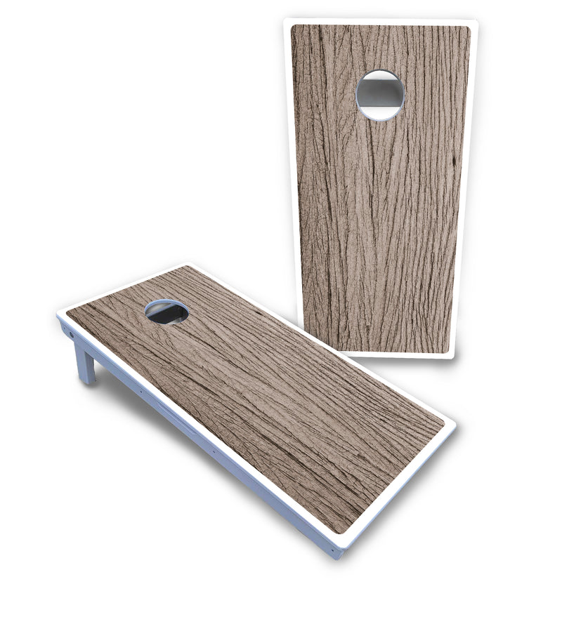 Waterproof - Tan Grey Wood - All Weather Boards "Outdoor Solution" 18mm(3/4")Direct UV Printed - Regulation 2' by 4' Cornhole Boards (Set of 2 Boards) Double Thick Legs, with Leg Brace & Dual Support Braces!