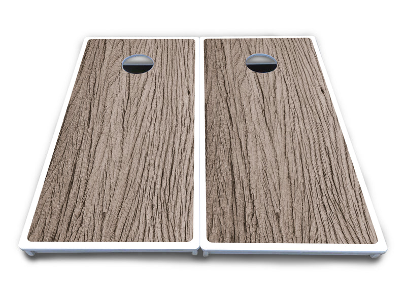 Waterproof - Tan Grey Wood - All Weather Boards "Outdoor Solution" 18mm(3/4")Direct UV Printed - Regulation 2' by 4' Cornhole Boards (Set of 2 Boards) Double Thick Legs, with Leg Brace & Dual Support Braces!