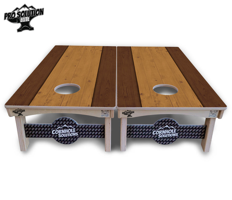 Pro Solution Elite - Brown Two Tone Planks - Professional Tournament Cornhole Boards 3/4" Baltic Birch - Zero Bounce Zero Movement Vertical Interlocking Braces for Extra Weight & Stability +Double Thick Legs +Airmail Blocker