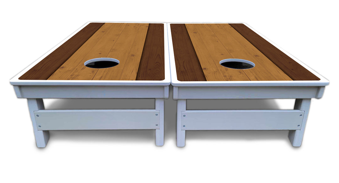 Brown Two Tone Planks Cornhole Boards - All Weather Series