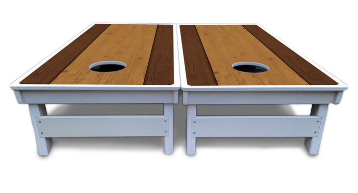 Brown Two Tone Planks Cornhole Boards - All Weather Series