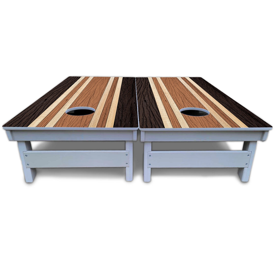 Brown Two Tone Stripes Cornhole Boards - All Weather Series
