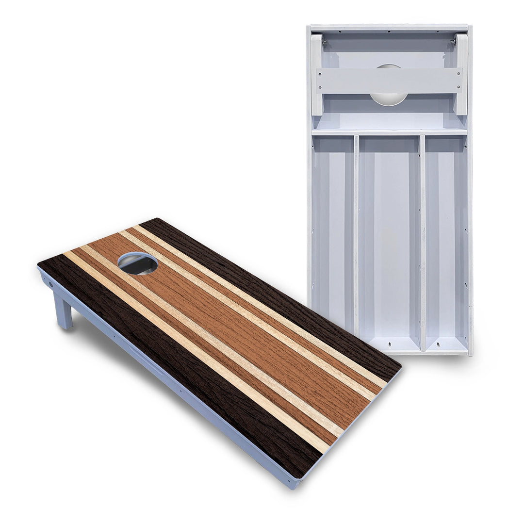 Brown Two Tone Stripes Cornhole Boards - All Weather Series