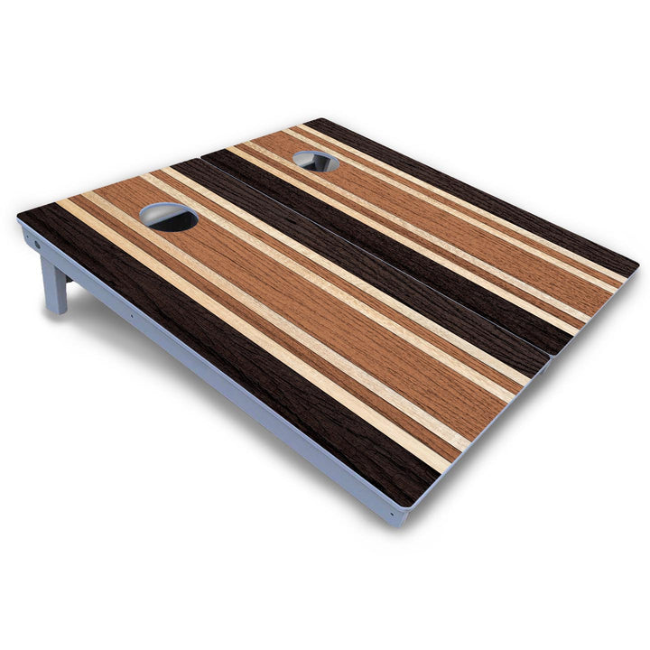 Brown Two Tone Stripes Cornhole Boards - All Weather Series