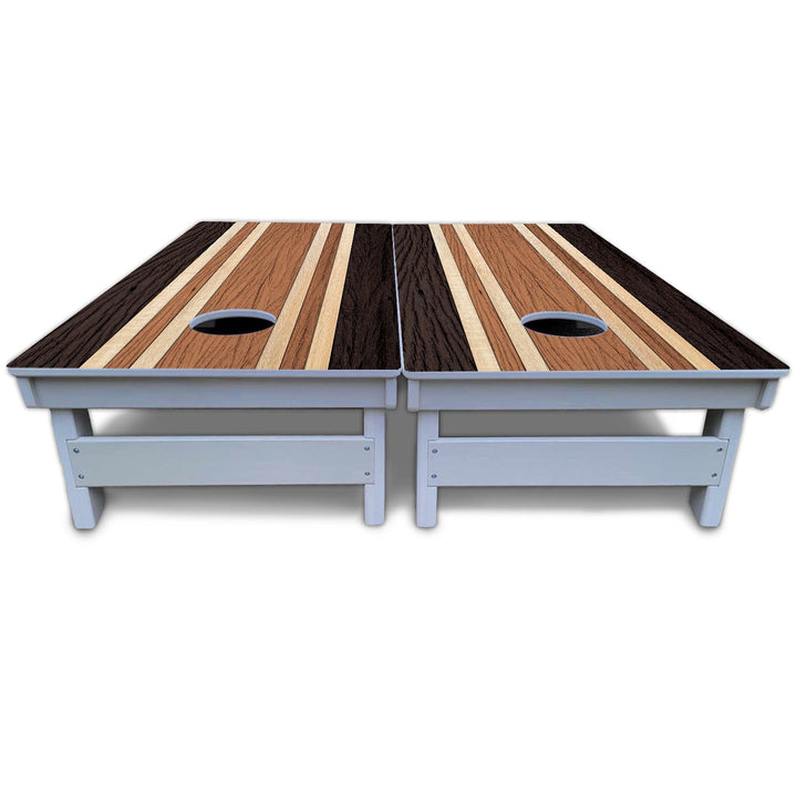 Brown Two Tone Stripes Cornhole Boards - All Weather Series