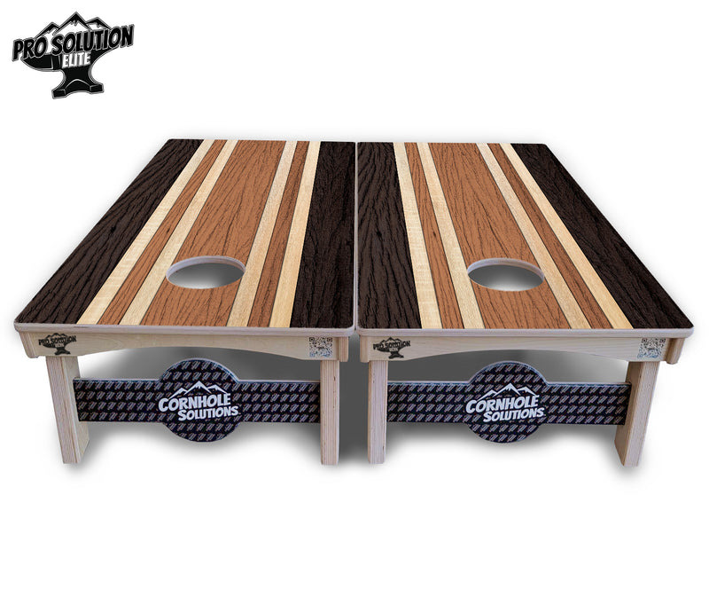 Pro Solution Elite - Brown Two Tone Stripes - Professional Tournament Cornhole Boards 3/4" Baltic Birch - Zero Bounce Zero Movement Vertical Interlocking Braces for Extra Weight & Stability +Double Thick Legs +Airmail Blocker