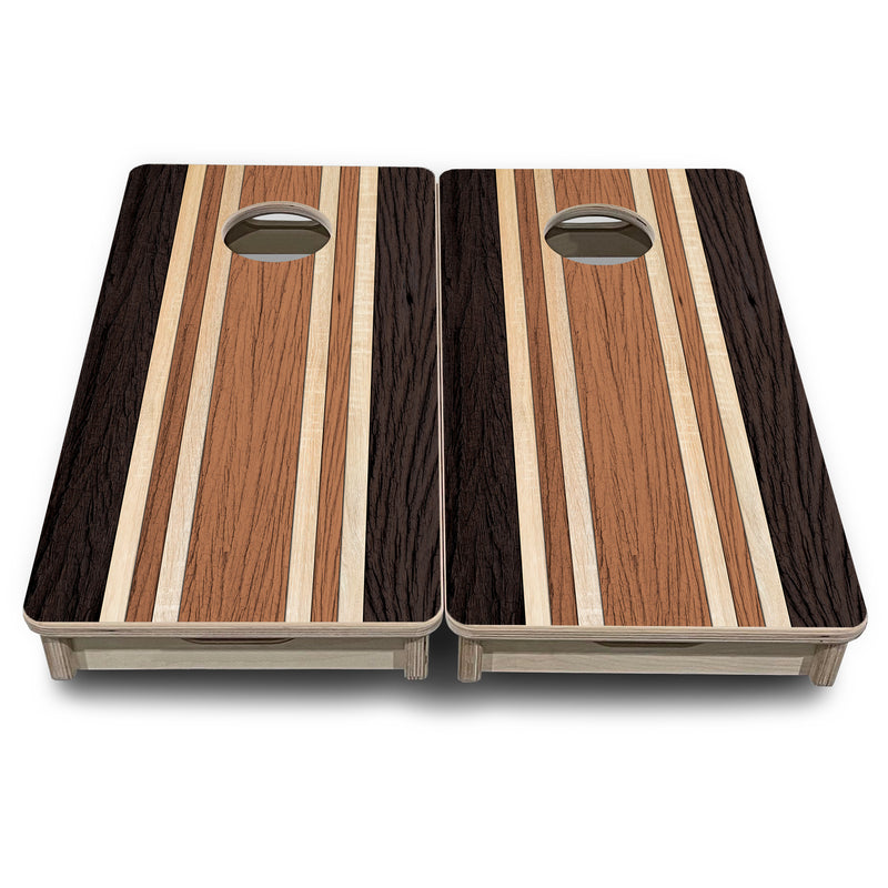 Mini Cornhole 12"x24" Boards - 4" holes - Brown Two Tone Stripes - 3/4″ Baltic Birch