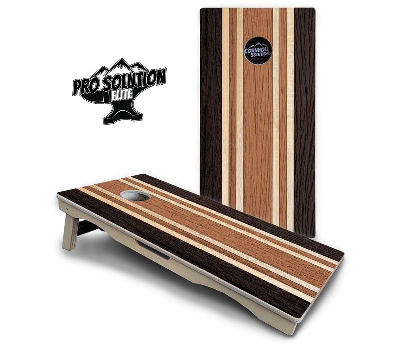 Pro Solution Elite - Brown Two Tone Stripes - Professional Tournament Cornhole Boards 3/4" Baltic Birch - Zero Bounce Zero Movement Vertical Interlocking Braces for Extra Weight & Stability +Double Thick Legs +Airmail Blocker