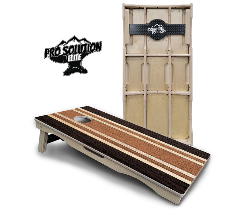 Pro Solution Elite - Brown Two Tone Stripes - Professional Tournament Cornhole Boards 3/4" Baltic Birch - Zero Bounce Zero Movement Vertical Interlocking Braces for Extra Weight & Stability +Double Thick Legs +Airmail Blocker