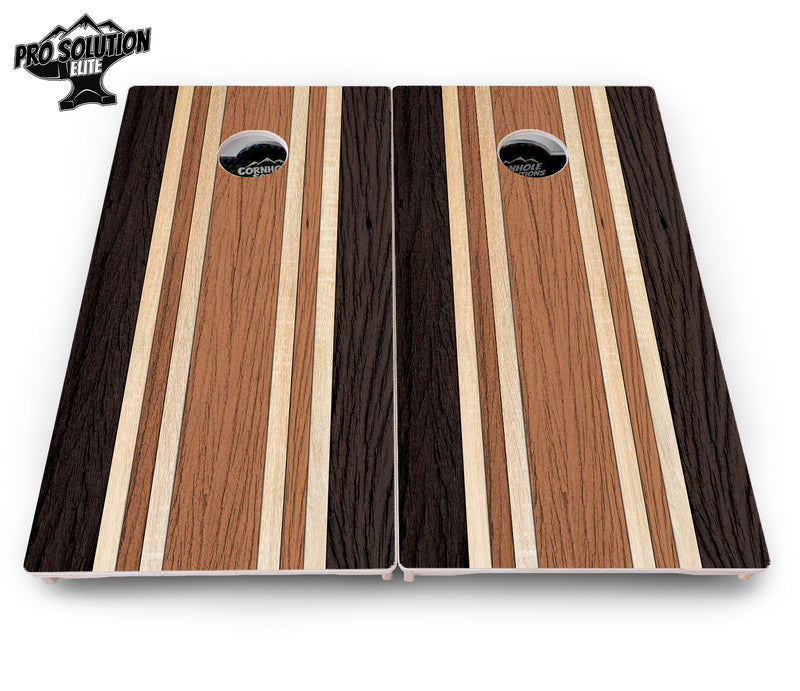 Pro Solution Elite - Brown Two Tone Stripes - Professional Tournament Cornhole Boards 3/4" Baltic Birch - Zero Bounce Zero Movement Vertical Interlocking Braces for Extra Weight & Stability +Double Thick Legs +Airmail Blocker