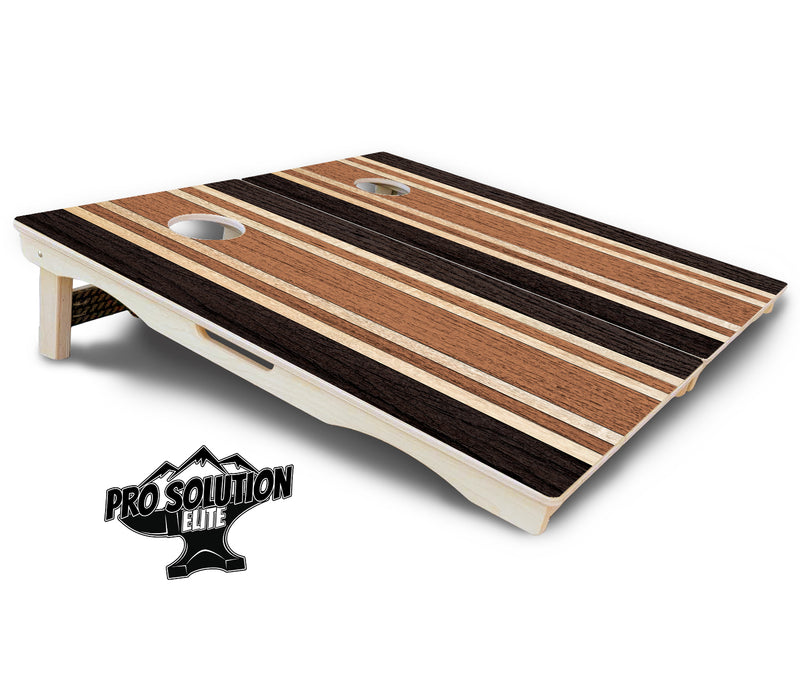 Pro Solution Elite - Brown Two Tone Stripes - Professional Tournament Cornhole Boards 3/4" Baltic Birch - Zero Bounce Zero Movement Vertical Interlocking Braces for Extra Weight & Stability +Double Thick Legs +Airmail Blocker