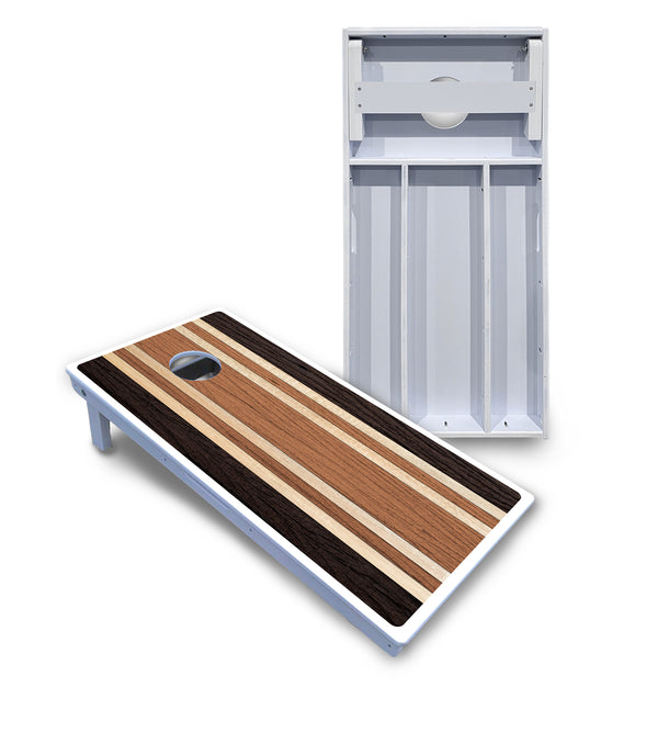 Waterproof - Brown Two Tone Stripes - All Weather Boards "Outdoor Solution" 18mm(3/4")Direct UV Printed - Regulation 2' by 4' Cornhole Boards (Set of 2 Boards) Double Thick Legs, with Leg Brace & Dual Support Braces!