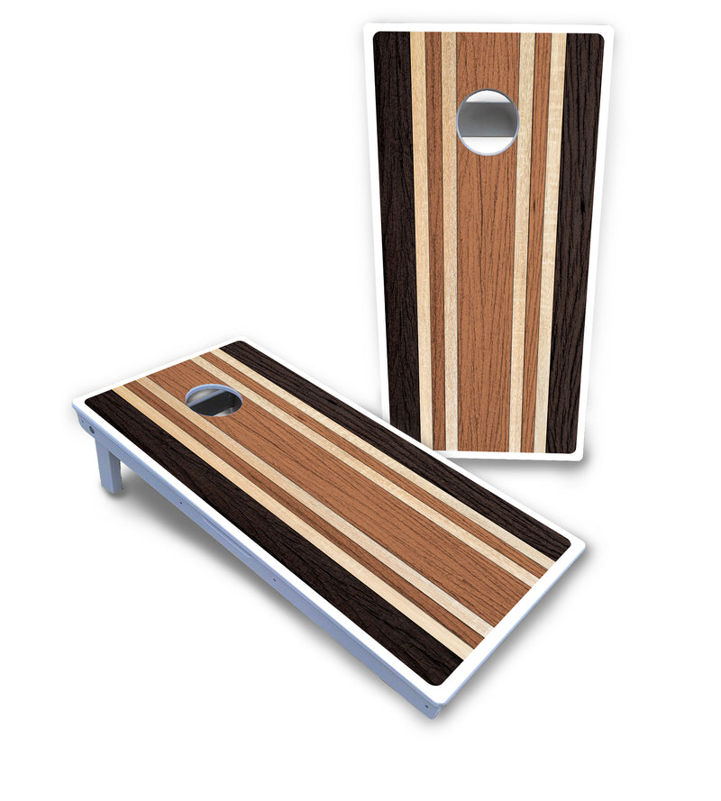 Waterproof - Brown Two Tone Stripes - All Weather Boards "Outdoor Solution" 18mm(3/4")Direct UV Printed - Regulation 2' by 4' Cornhole Boards (Set of 2 Boards) Double Thick Legs, with Leg Brace & Dual Support Braces!