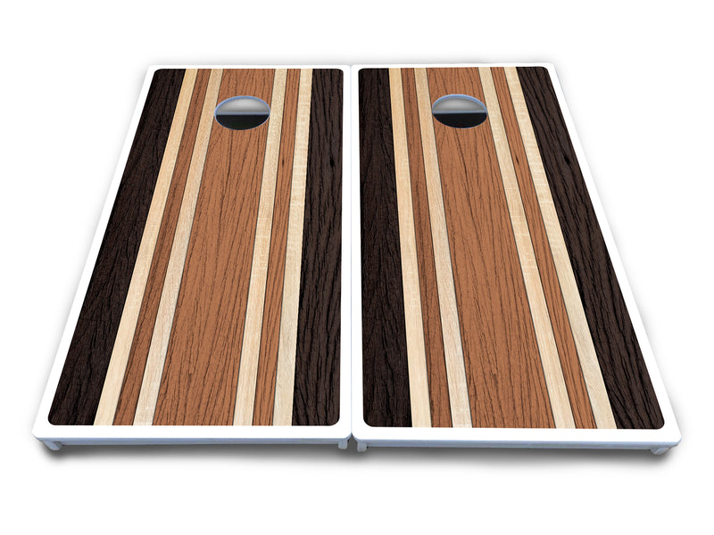 Waterproof - Brown Two Tone Stripes - All Weather Boards "Outdoor Solution" 18mm(3/4")Direct UV Printed - Regulation 2' by 4' Cornhole Boards (Set of 2 Boards) Double Thick Legs, with Leg Brace & Dual Support Braces!