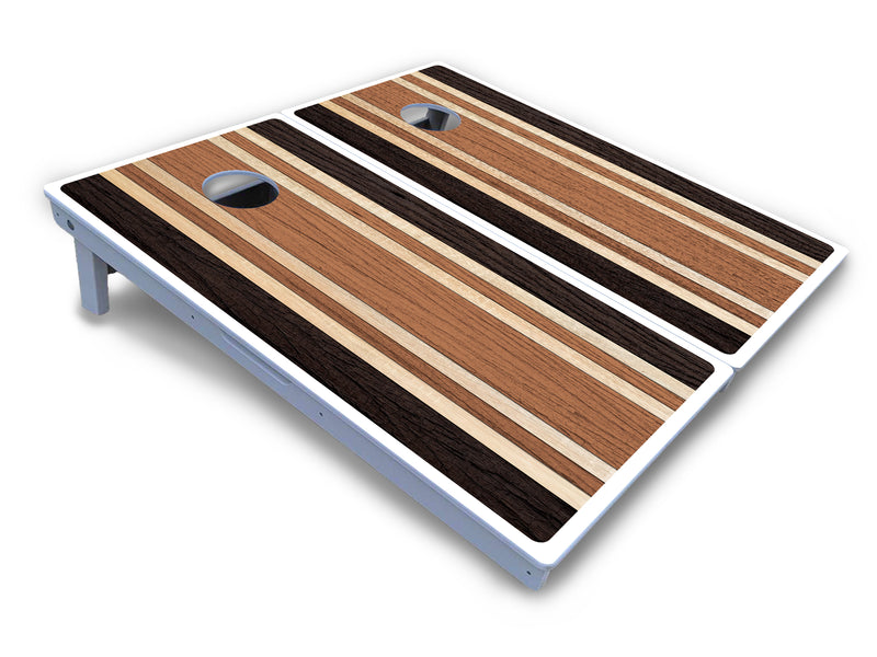 Waterproof - Brown Two Tone Stripes - All Weather Boards "Outdoor Solution" 18mm(3/4")Direct UV Printed - Regulation 2' by 4' Cornhole Boards (Set of 2 Boards) Double Thick Legs, with Leg Brace & Dual Support Braces!