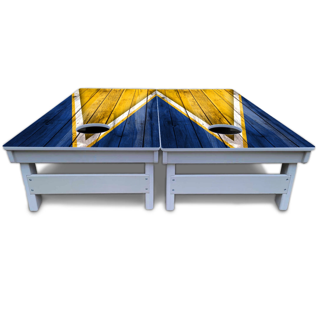 Yellow/Blue Triangle Cornhole Boards - All Weather Series
