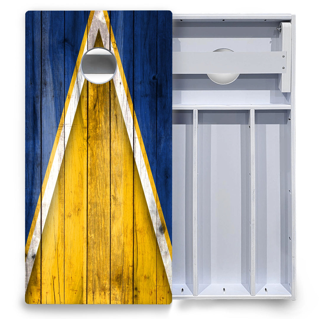 Yellow/Blue Triangle Cornhole Boards - All Weather Series