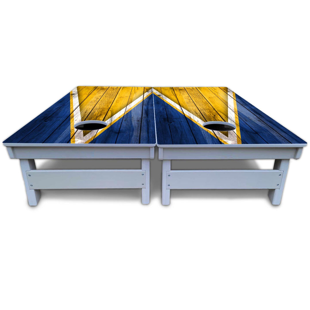 Yellow/Blue Triangle Cornhole Boards - All Weather Series