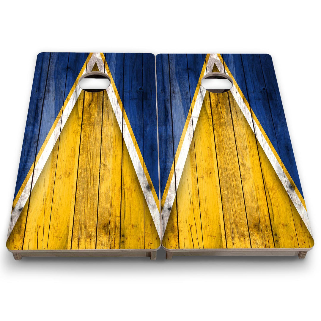 Team Color Triangle - Mini or Vacation Size Cornhole Boards (Yellow & Blue)