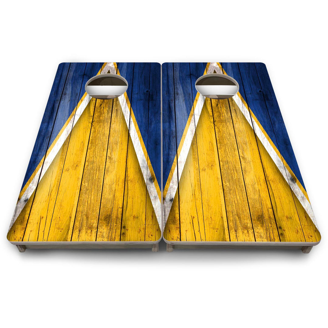 Team Color Triangle - Mini or Vacation Size Cornhole Boards (Yellow & Blue)