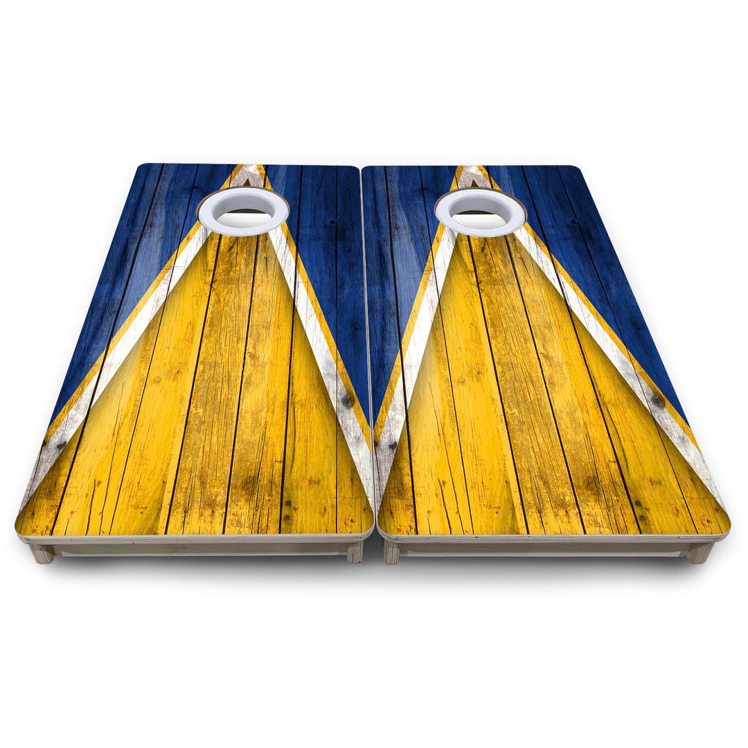 Team Color Triangle - Mini or Vacation Size Cornhole Boards (Yellow & Blue)