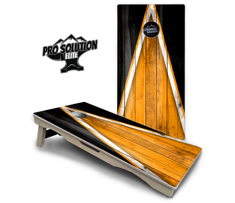 Pro Solution Elite - Orange & Black Triangle - Professional Tournament Cornhole Boards 3/4" Baltic Birch - Zero Bounce Zero Movement Vertical Interlocking Braces for Extra Weight & Stability +Double Thick Legs +Airmail Blocker