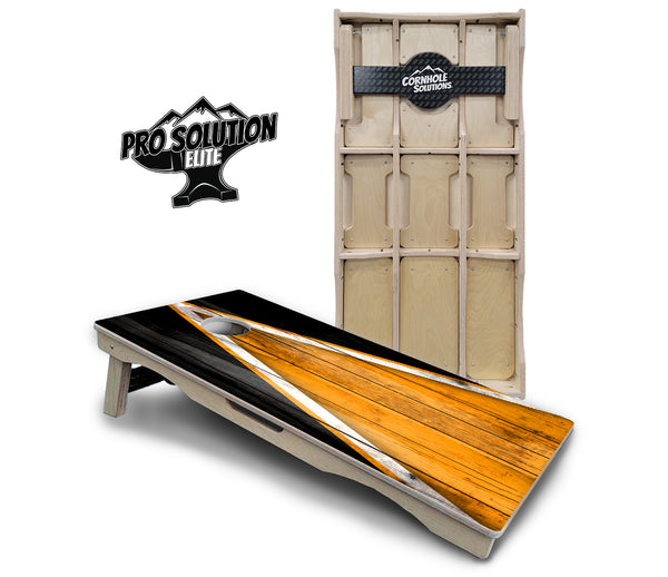 Pro Solution Elite - Orange & Black Triangle - Professional Tournament Cornhole Boards 3/4" Baltic Birch - Zero Bounce Zero Movement Vertical Interlocking Braces for Extra Weight & Stability +Double Thick Legs +Airmail Blocker