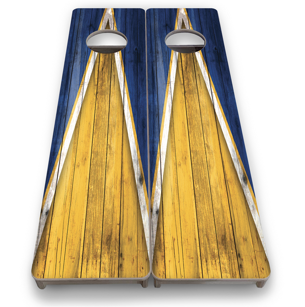 Training Board (Skinny 12"x48") Yellow and Blue Triangle (1 Board or 2 Boards) 3/4″ Baltic Birch +UV Ink +UV Clear Coat +Built-in Handles +Folding legs