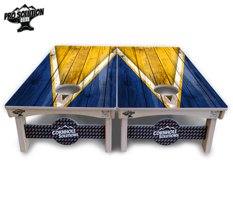 Pro Solution Elite - Yellow/Blue Triangle - Professional Tournament Cornhole Boards 3/4" Baltic Birch - Zero Bounce Zero Movement Vertical Interlocking Braces for Extra Weight & Stability +Double Thick Legs +Airmail Blocker