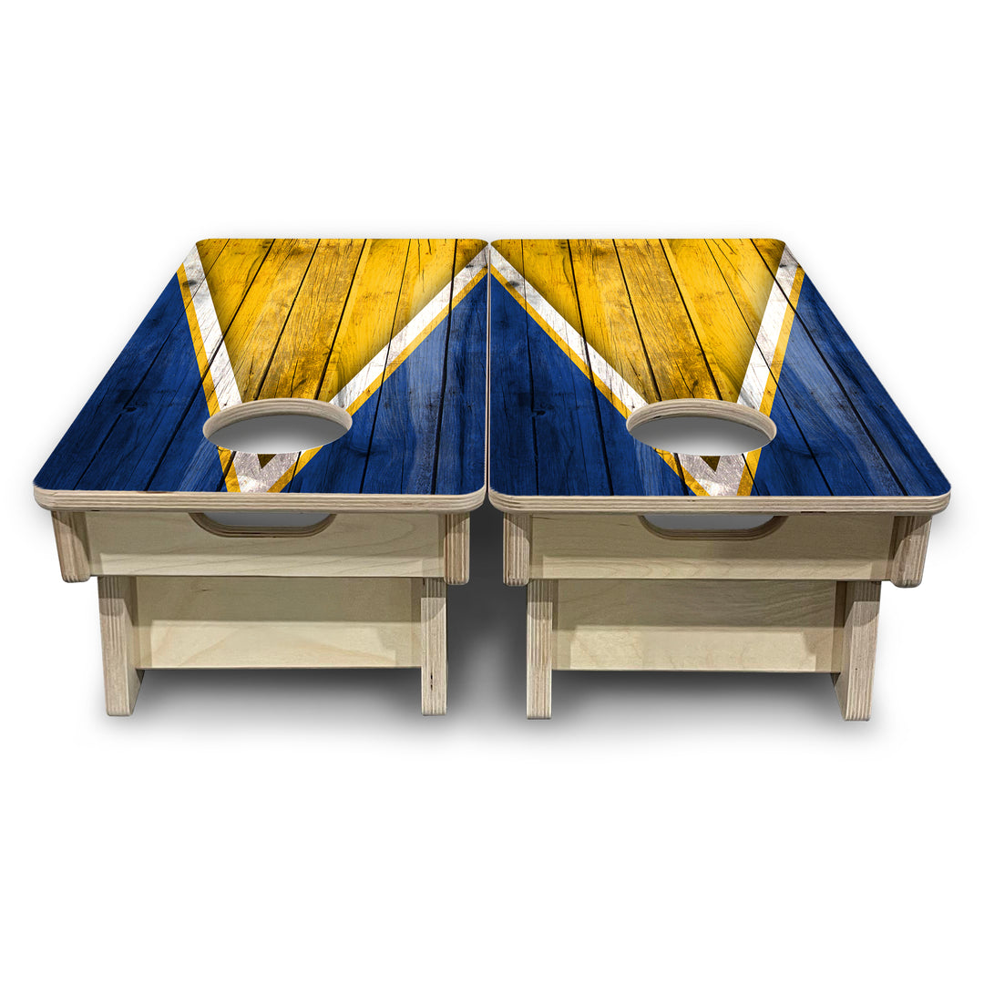 Mini Cornhole Boards - Yellow/Blue Triangle