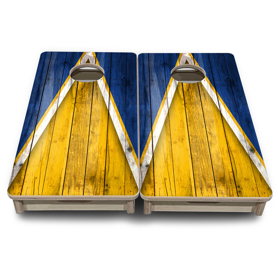 Mini Cornhole Boards - Yellow/Blue Triangle
