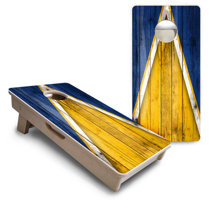Mini Cornhole Boards - Yellow/Blue Triangle