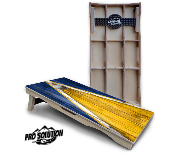 Pro Solution Lite - Yellow & Blue Triangle - Professional Tournament Cornhole Boards 3/4" Baltic Birch - Zero Bounce Zero Movement Vertical Interlocking Braces for Extra Weight & Stability +Double Thick Legs +Airmail Blocker