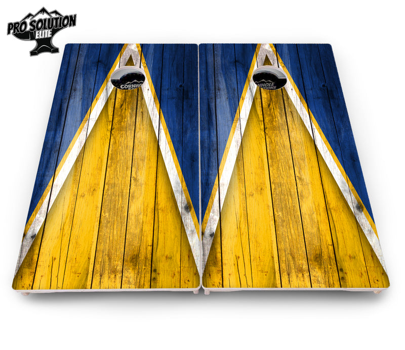 Pro Solution Elite - Yellow/Blue Triangle - Professional Tournament Cornhole Boards 3/4" Baltic Birch - Zero Bounce Zero Movement Vertical Interlocking Braces for Extra Weight & Stability +Double Thick Legs +Airmail Blocker