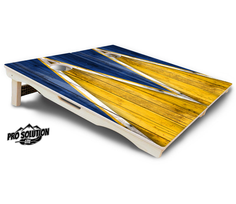 Pro Solution Lite - Yellow & Blue Triangle - Professional Tournament Cornhole Boards 3/4" Baltic Birch - Zero Bounce Zero Movement Vertical Interlocking Braces for Extra Weight & Stability +Double Thick Legs +Airmail Blocker