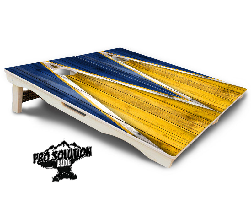 Pro Solution Elite - Yellow/Blue Triangle - Professional Tournament Cornhole Boards 3/4" Baltic Birch - Zero Bounce Zero Movement Vertical Interlocking Braces for Extra Weight & Stability +Double Thick Legs +Airmail Blocker