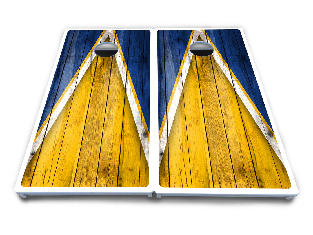 Yellow/Blue Triangle Cornhole Boards - All Weather Series