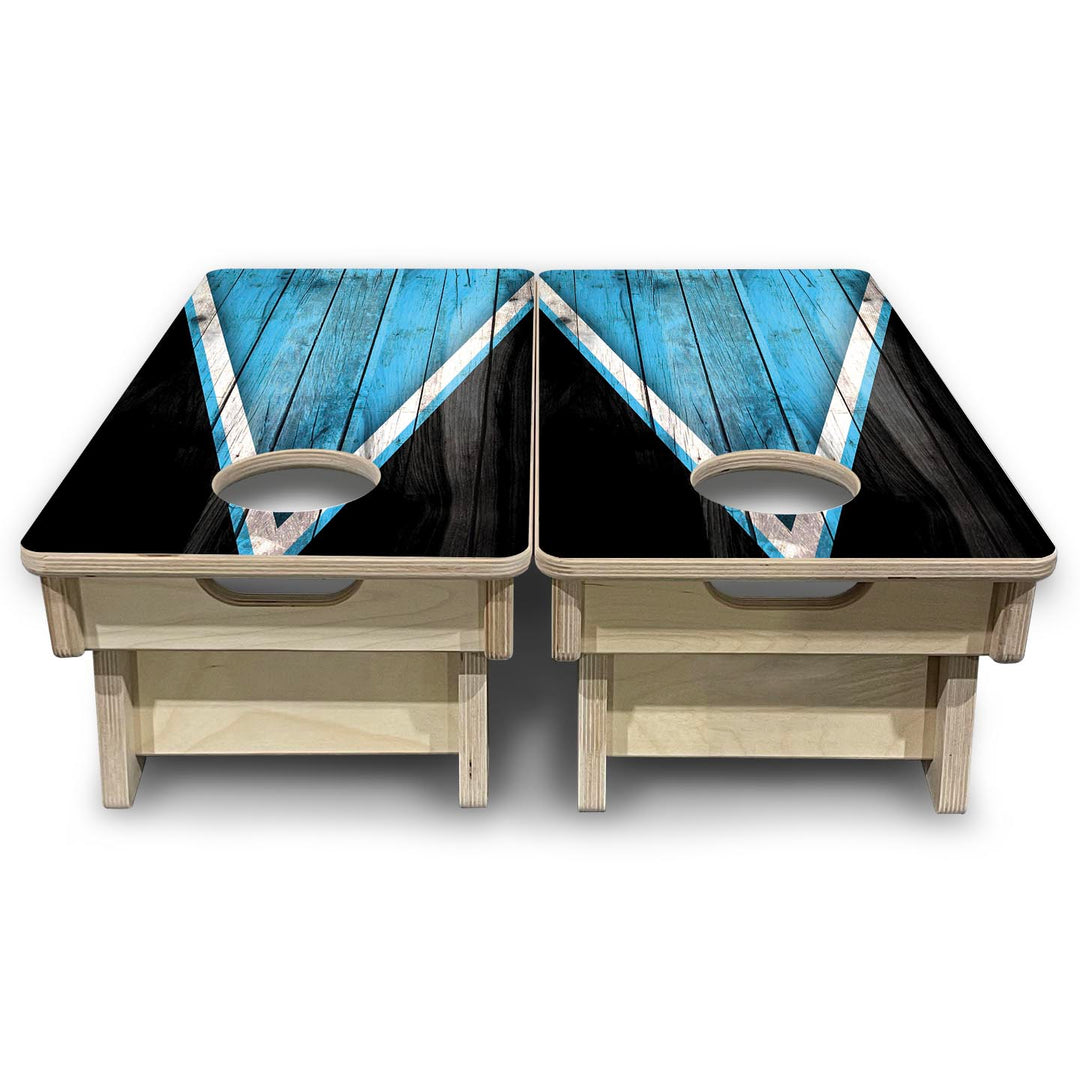 Team Color Triangle - Mini or Vacation Size Cornhole Boards (Sky Blue & Black)