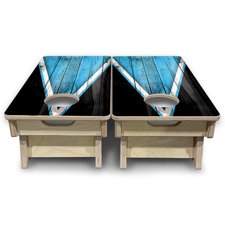 Team Color Triangle - Mini or Vacation Size Cornhole Boards (Sky Blue & Black)
